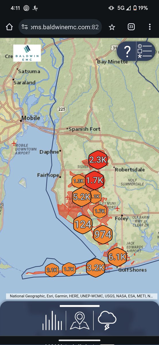Baldwin EMC outage map during an EMCOMM net check-in