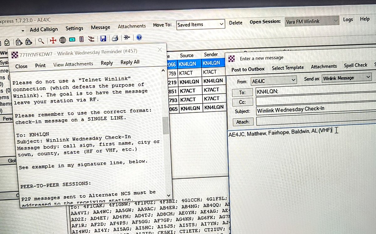 Winlink Express message queue on the shack monitor