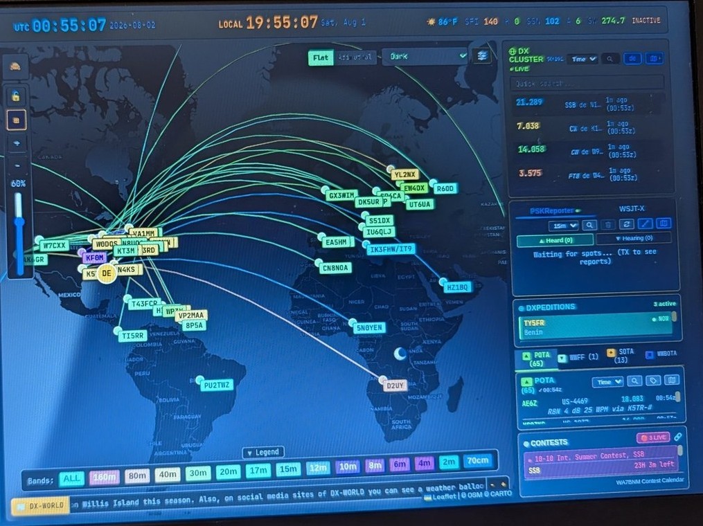 OpenHamClock showing live DX spots, cluster traffic and POTA activity